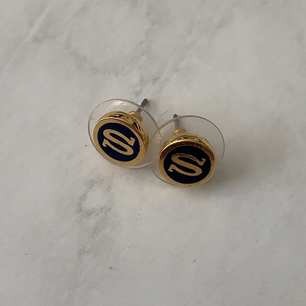 Small Navy “S” Earring Studs